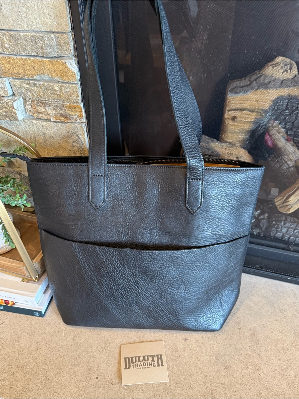 Duluth Trading Co Large Black Leather Tote Bag - Classic Carryall